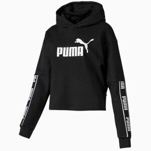Puma Black Amplified Women's Cropped Sporty Hoodie with Logo Small